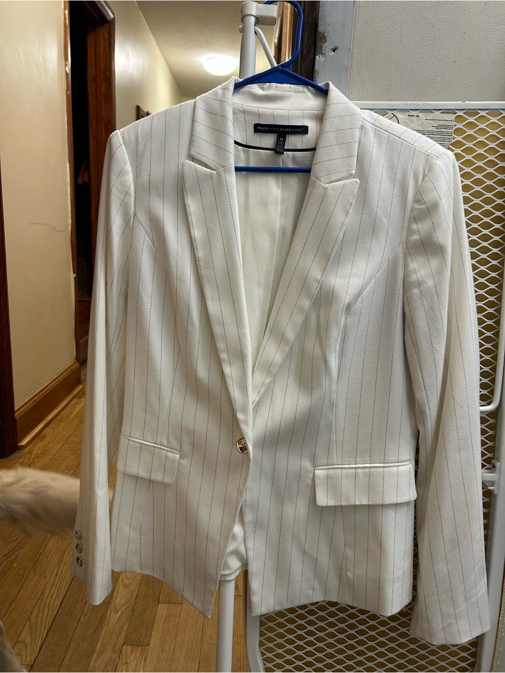 White House Black Market Cream Pinstripe One-Button Blazer